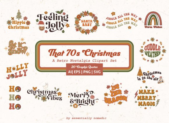 Retro Christmas Quotes Graphic Clipart Review