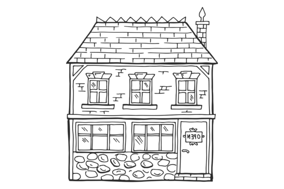 Retro House with Tiled Roof. Old Buildin